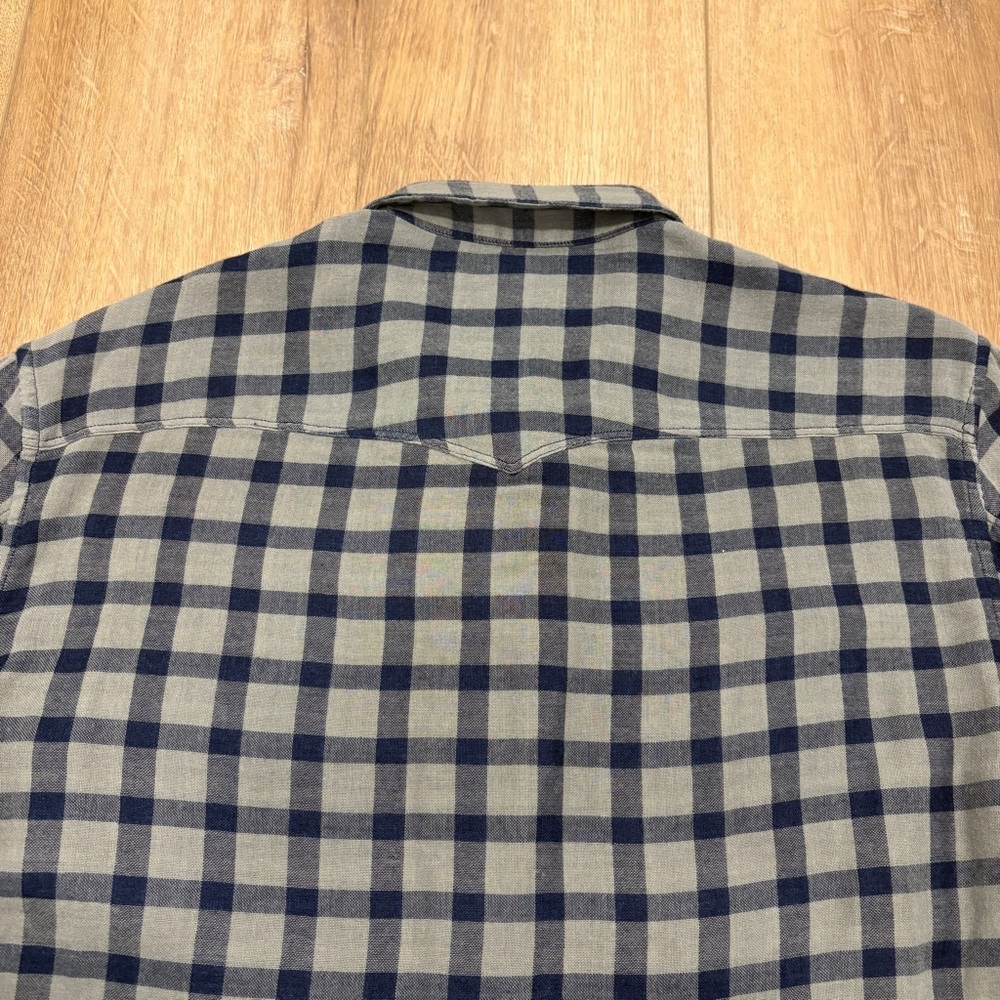 🌟JOHN VARVATOS🌟 DALE DOUBLEFACE PLAID BUTTON FRONT SHIRT NAVY / GREY SZ L - Picture 10 of 11